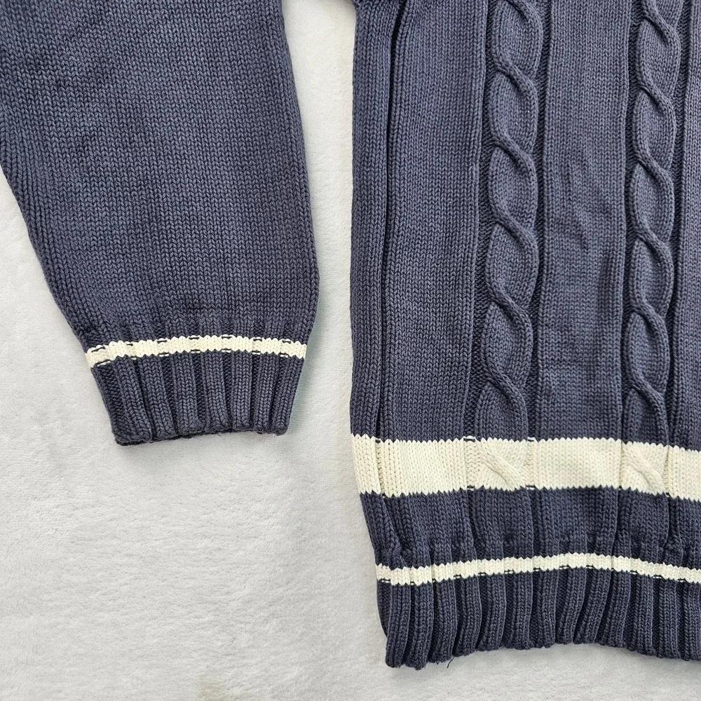 Vtg GAP Cable Knit V Neck Sweater Mens L Navy & White Cricket Tennis Preppy 90s